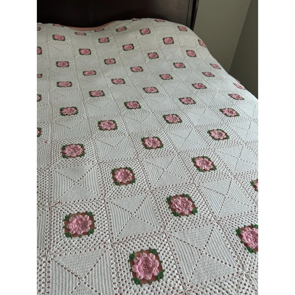 Vintage Granny Square‎ Afghan Crochet Twin Full Queen Handmade Blanket 83x72